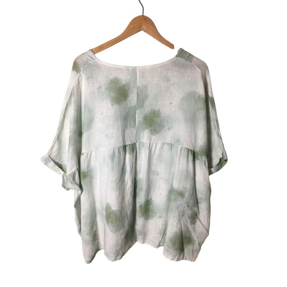 Celtic & Co Top Women's Size 10 White Green Tie Dye Oversized 100% Linen - Picture 5 of 5